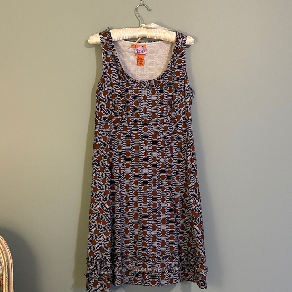 Tory Burch Women's Brown & Navy Geometric Print Sleeveless Dress